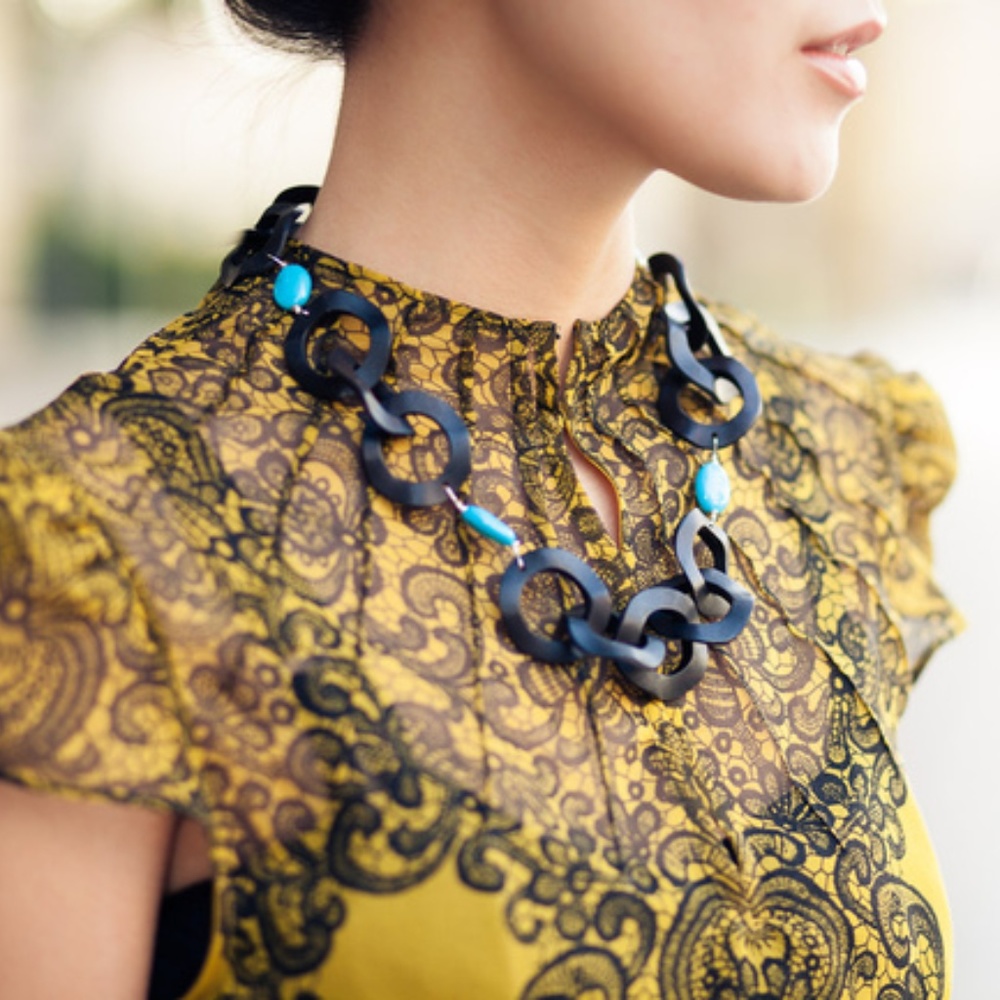 Jewelista Linda Hagobian Ebony Turquoise Necklace